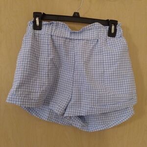 NWOT Light Blue Gingham Paperbag Waist Shorts (L)
